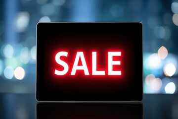 Poster - Bright Sale Sign with Blurred Background in Urban Setting