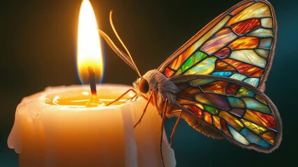 Poster - A butterfly perched on top of a candle flame, with intricate details and delicate wings