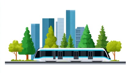 Poster - Modern Light Rail Train in Urban Landscape with Trees