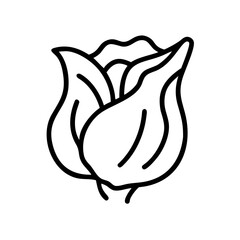 Poster - Simple outline drawing of a flower bud with curved petals and sepals on a white background design