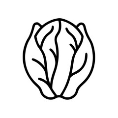 Poster - Outline drawing of a cabbage head with visible leaves and a simple black and white design style