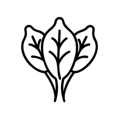 Poster - Outline drawing of three spinach leaves with visible veins and stems in a simple design style