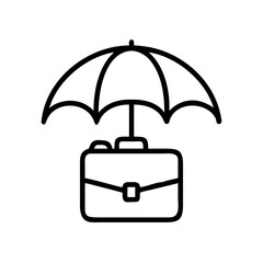 Poster - Outline drawing of a briefcase under an umbrella showing protection and security for business things