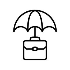 Poster - Outline graphic showing an umbrella protecting a briefcase against the elements, business concept, safe keeping