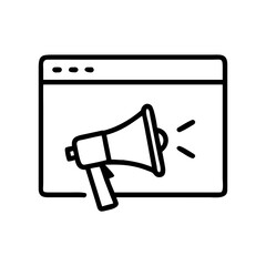 Poster - A megaphone inside a browser window suggesting announcements and online communication is the main theme here