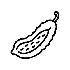 Poster - Outline drawing of a bitter melon with seeds inside on a white background for culinary designs