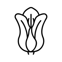 Poster - Simple outline drawing of a tulip flower bud with three petals and a teardrop shape in the center