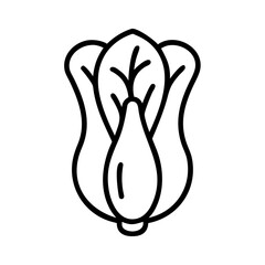 Poster - Outline drawing of a bok choy with detailed leaves and a bulbous base on a white background element