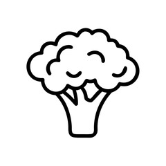 Poster - Outline drawing of a broccoli floret with a thick stem and a textured head on a white background