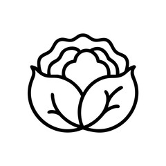 Poster - A simple graphic of a cabbage head with leaves in black outline on a white background shown in isolation