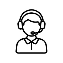 Poster - Line art of a person wearing a headset with a microphone and collared shirt design element for use