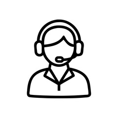Poster - Person with headset and microphone representing customer service or support agent in simple line art form