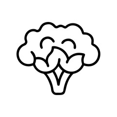 Poster - Outline drawing of a fresh green broccoli floret with a thick stem on a white background artwork style