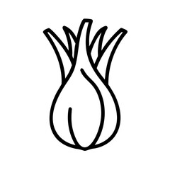 Poster - Simple line drawing of a shallot with sprouting green shoots isolated on a plain white background