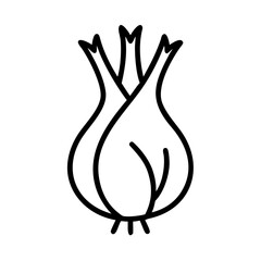 Poster - Outline drawing of a shallot with its sprouting top and roots visible on a white background