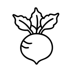 Poster - Simple line art drawing of a root crop with leaves sprouting from the top, isolated on white background