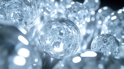 Poster - Abstract Molecular Structure with Shiny Spheres and Light Rays