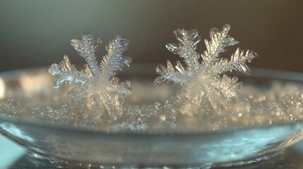 Poster - Beautiful Ice Crystals on Plate Glimmering in Soft Light