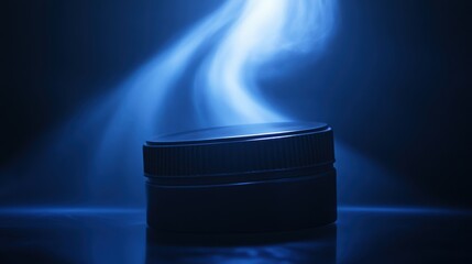 Poster - Black Container with Mist and Smoke Against a Blue Background