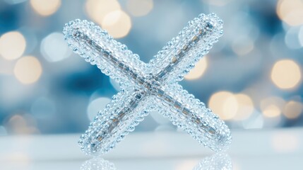 Poster - Clear Crystal X Sculpture on Blurred Background with Bokeh Lights