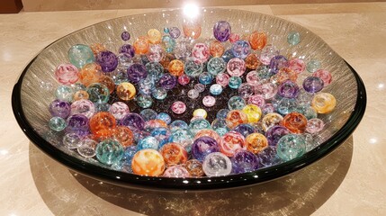 Poster - Colorful Decorative Glass Balls in a Shimmering Bowl Display