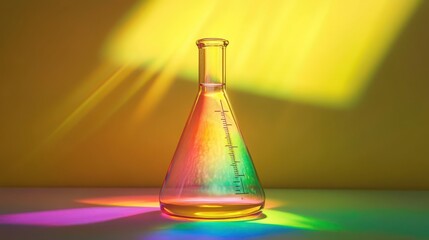 Poster - Colorful Light Reflections on Glass Flask with Yellow Background