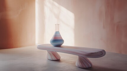 Poster - Elegant Abstract Display with Colorful Vase on Smooth Bench