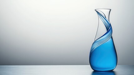 Poster - Elegant Blue Glass Vase with Twisting Design on Minimalist Background