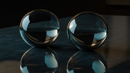 Poster - Elegant Glass Spheres Reflecting Light on a Dark Surface