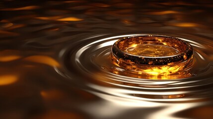 Poster - Elegant Gold Ring Floating on Calm Water Surface with Ripples