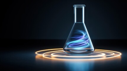 Poster - Glass Lab Flask with Colorful Light Effects on Dark Background