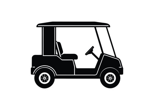 Golf cart silhouette black vector white background
