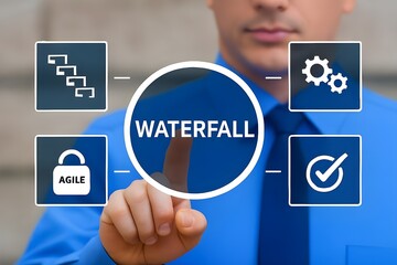 waterfall business model. concept of waterfall methodology, software product development, engineerin