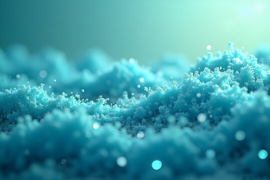 Abstract Turquoise Cloud Forms with Bokeh Effect Against Green Background