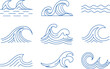 © Zullah - Nine illustrations of blue line art waves on a white background in various shapes and sizes
