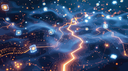 Poster - Abstract digital circuit board illustration showing data transmission and electronic connections.