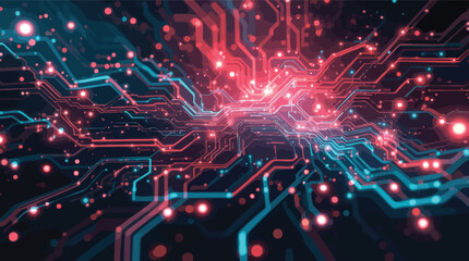 Poster - Abstract circuit board design featuring red and blue lines representing digital technology.