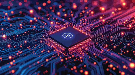 Poster - Artificial intelligence processing chip futuristic technology with glowing circuitry background.