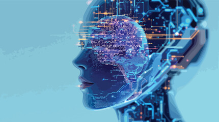 Poster - Digital representation of artificial intelligence and technology human brain concept illustration.
