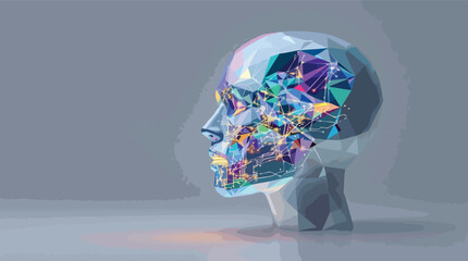 Poster - Futuristic depiction of artificial intelligence human head with geometric design and neural network connections.