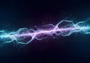 Fototapete - Abstract Digital Electric Energy Bolt. Glowing Particles, Visualization of Electricity, Plasma Background.