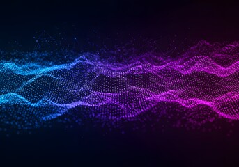 Fototapete - Abstract Digital Wave Background Blue-Purple Particle Flow, Motion, Futuristic Design.