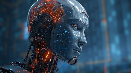 Aufkleber - Advanced humanoid robot showing artificial intelligence processing