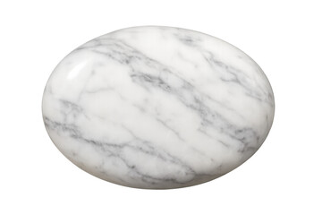 Poster - Oval piece of white marble with gray veins, isolated on a transparent background, ideal for compositions