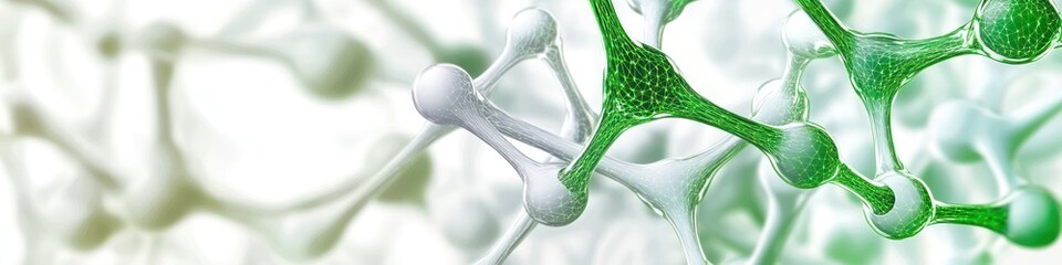 Poster - Molecular structure with green and white hues showcases scientific visualization, ideal for biotechnology, nanotechnology, or medical research concepts, rendered in high detail.