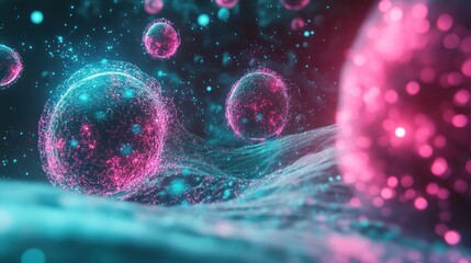 Poster - Explore the microscopic world with this captivating rendering of cells, showcasing intricate details and vibrant colors in a stunning scientific visualization.