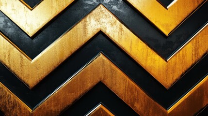 Poster - A striking abstract background featuring gold chevron patterns on a dark surface texture design art