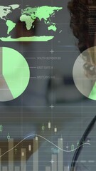Poster - Animation of financial graphs over happy caucasian male doctor