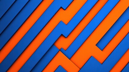 Poster - A vibrant geometric pattern featuring alternating blue and orange zigzagging stripes in a diagonal arrangement