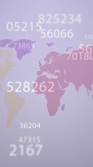 Poster - Animation of changing numbers and globes of digital icons over world map on grey background